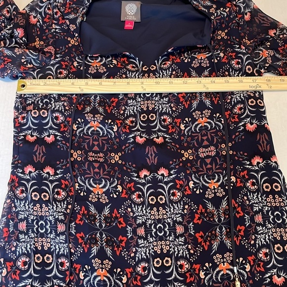 Vince Camuto Bohemian Paisley Blue Chiffon Bell Sleeve Shift Dress Size 4 - Picture 4 of 11